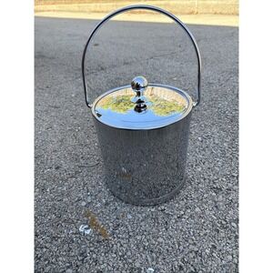 Vintage Kraftware Ice‎ Bucket Chrome Lid Handle Cork Base Barware